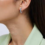 Load image into Gallery viewer, EHC57442TQ. 14K Solid Gold Diamonds and Turquoise Hoops
