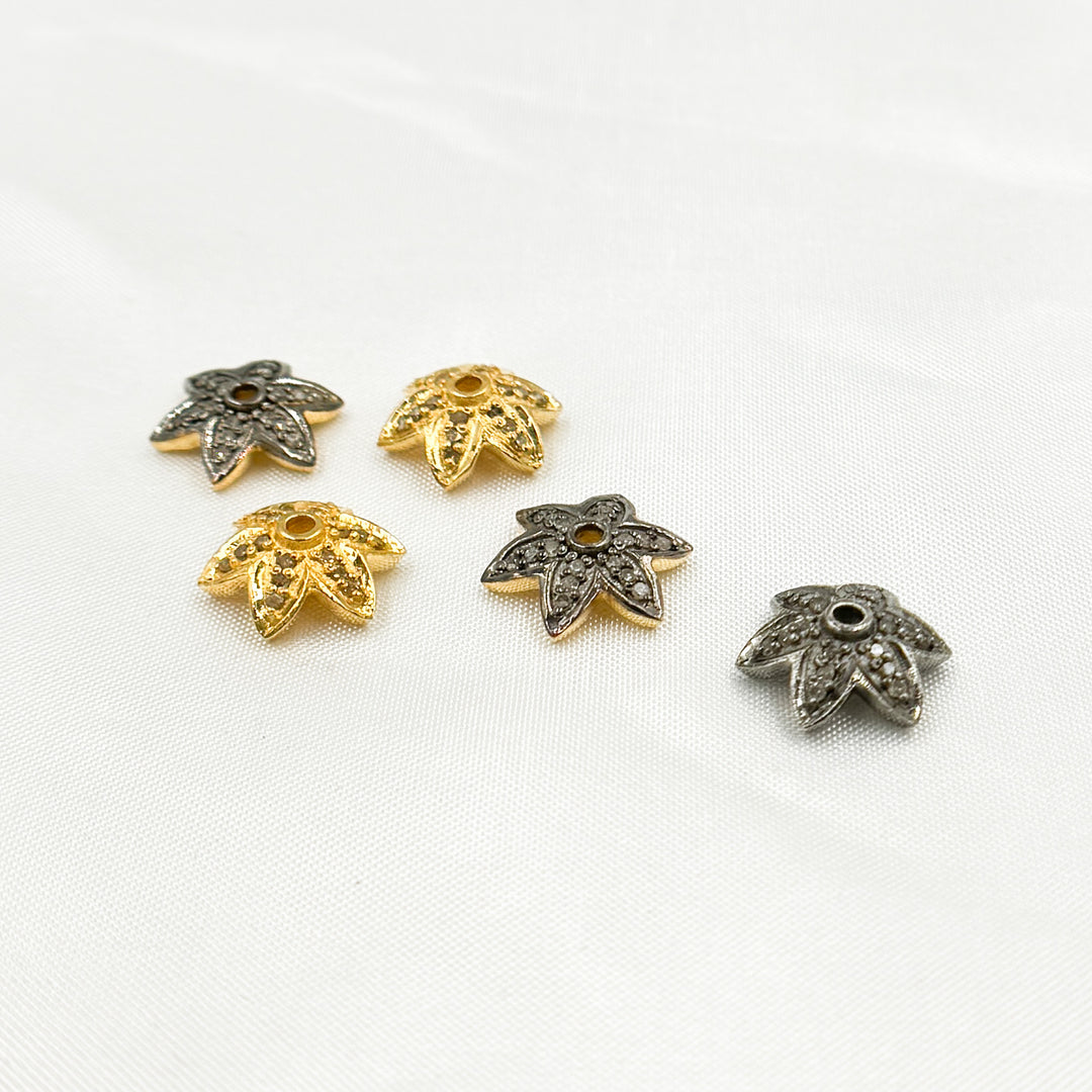 Pave Diamond & 925 Sterling Silver Black Rhodium, Two Tone, Gold Plated and Rose Gold Flower Bead Cap. DC758