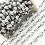 Load image into Gallery viewer, Grey Freshwater Pearl Organic Shape Wire Wrap Chain. PRL16
