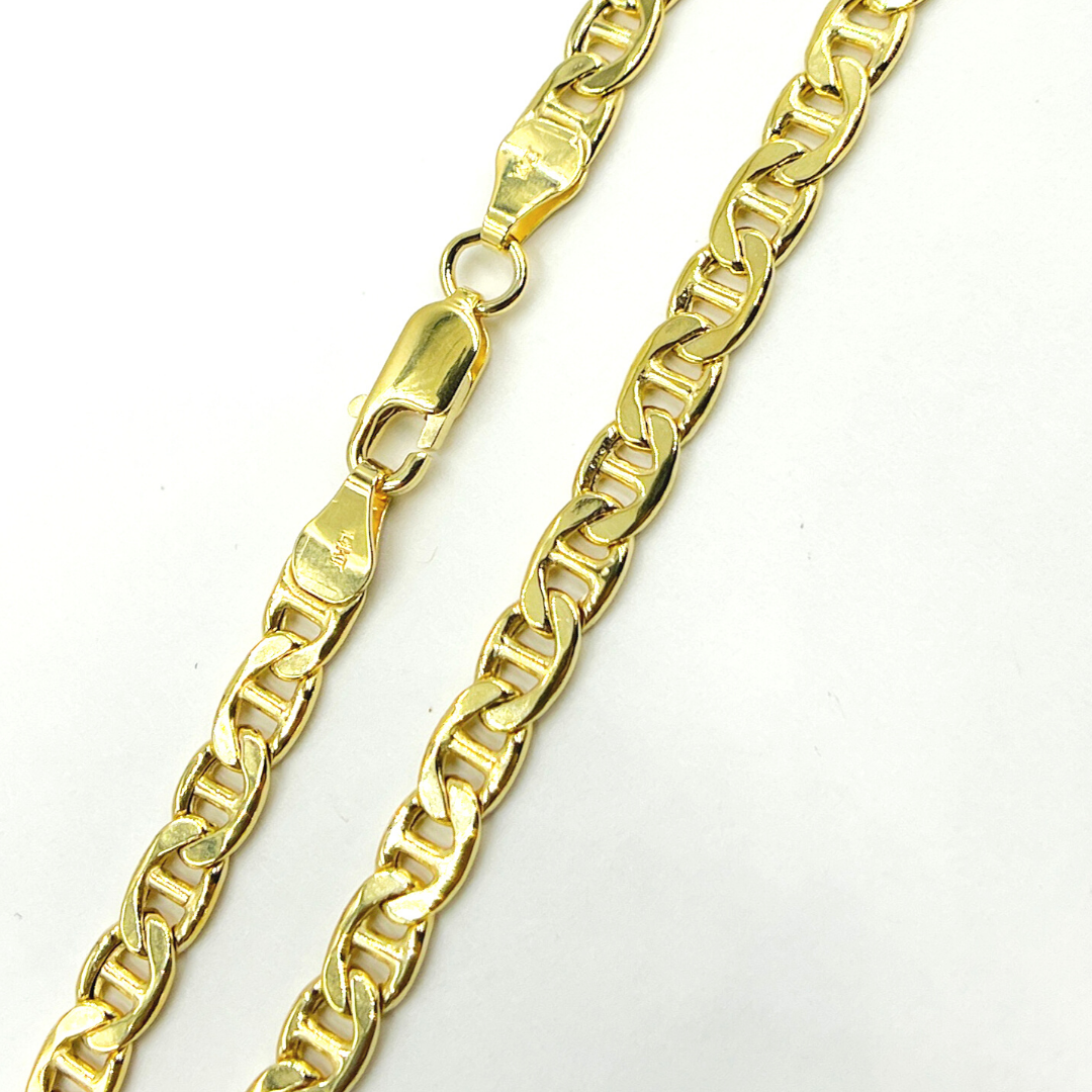 14K Solid Gold Flat Marina Link Chain
