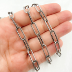 Load image into Gallery viewer, Black Rhodium and Sterling Silver smooth & Diamond Cut Paperclip Chain
