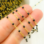 Load image into Gallery viewer, Gold Plated 925 Sterling Silver Enamel Black Color Cable Chain. V203BKGP
