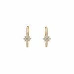 Load image into Gallery viewer, EHF57627. 14K Solid Yellow Gold Diamond Flower Hoop Earrings