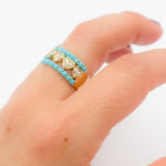 Load image into Gallery viewer, Buy Gold Diamond and Turquoise Heart Band Ring