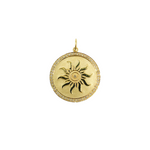 Load image into Gallery viewer, 14K Solid Gold Diamond Circle Charm with Sun in the Center. GDP80