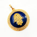 Load image into Gallery viewer, Diamond Sterling Silver Round Hamsa Enamel Pendant