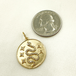 Load image into Gallery viewer, 14K Solid Gold Diamond Circle Charm with Snake and Stars in the Center. GDP163