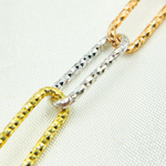 Load image into Gallery viewer, Gold Plated, White Silver & Rose Plated Paperclip Diamond Cut Link Chain