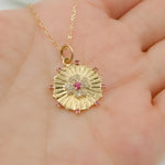 Load image into Gallery viewer, 14k Solid Gold and Gemstone (Blue Sapphire and Ruby) Flower Charm. KG206