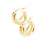 Load image into Gallery viewer, 14K Solid Gold Smooth and Textured Triple Line Hollow Hoop Earrings