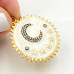 Load image into Gallery viewer, Sterling Silver Round Moon and Stars Enamel Pendant