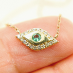 Load image into Gallery viewer, NFB71122EM. 14k Solid Gold Diamonds and Emerald Evil Eye Necklace