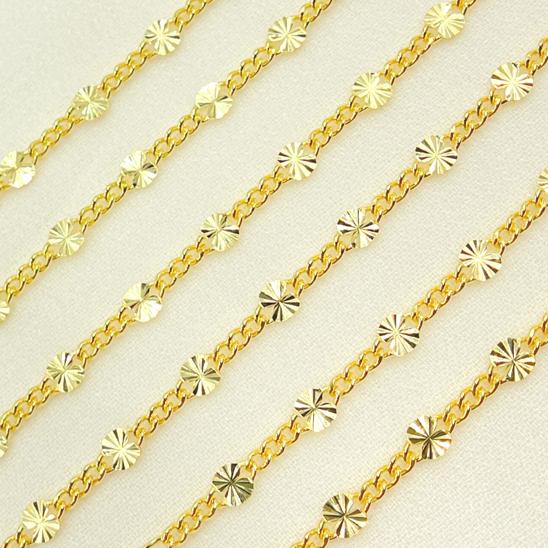 V162GP. Gold Plated Sterling Silver Curb and Marina Diamond Cut Link Chain