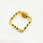 Load image into Gallery viewer, DC11. Sterling Silver Square Enamel Diamond Screw Clasp