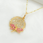 Load image into Gallery viewer, 14K Solid Gold Diamond Circle Shape Charm with Gemstone DragonFly. KG195