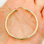 Load image into Gallery viewer, GER71. 14K Gold Hoop Earrings with Engraved Tornado Design