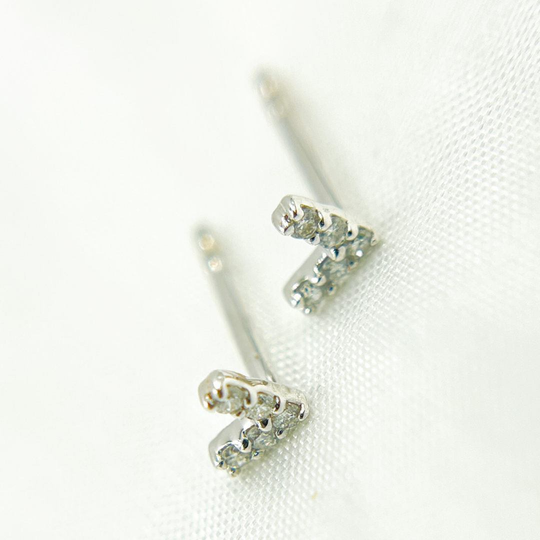 14k Solid White Gold Diamond Triangle Studs