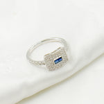 Load image into Gallery viewer, 14K Solid White Gold Diamond and Blue Sapphire Rectangle Ring.
