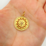 Load image into Gallery viewer, 14K Solid Gold with Diamonds Circle Sun Shape Charm with Star in the Center. GDP203