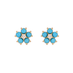 Load image into Gallery viewer, EFA53609TQ. 14K Solid Yellow Gold Diamond and Turquoise Flower Stud Earring