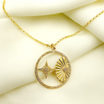 Load image into Gallery viewer, 14K Solid Gold Diamond Circle Charm with Sun and Star in the Center. GDP07