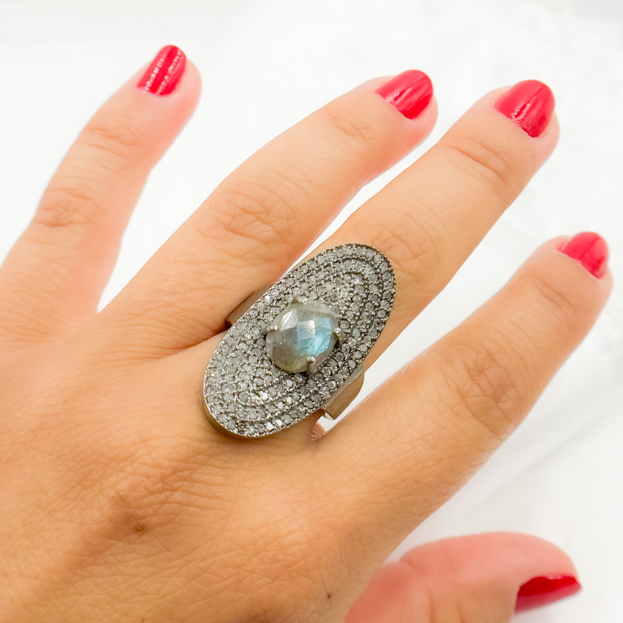 Diamond Sterling Silver Statement Ring with Gemstone