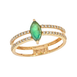 Load image into Gallery viewer, 14K Solid Gold Diamond and Emerald Spiral Marquise Ring.