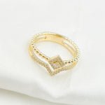 Load image into Gallery viewer, 14K Solid Yellow Gold Diamond Double Line Square Ring.