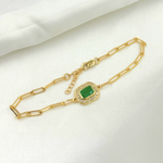 Load image into Gallery viewer, BFC60697EM. 14k Solid Gold Paperclip Diamond and Emerald Statement Bracelet