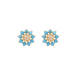 Load image into Gallery viewer, 14K Solid Yellow Gold Diamond and Turquoise Flower Stud Earring