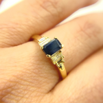 Load image into Gallery viewer, 14K Solid Yellow Gold Diamond and Blue Sapphire Cluster Ring.