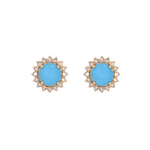 Load image into Gallery viewer, 14K Solid Yellow Gold Diamond and Turquoise Round Stud Earring