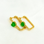 Load image into Gallery viewer, 14k Solid Gold Diamond and Emerald Heart Rectangle Hoops. CE96338EM5
