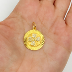 Load image into Gallery viewer, 14K Gold with Diamonds Circle Shape Clover Charm. GDP102