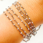 Load image into Gallery viewer, Coated Peach Moonstone Oxidized Wire Chain