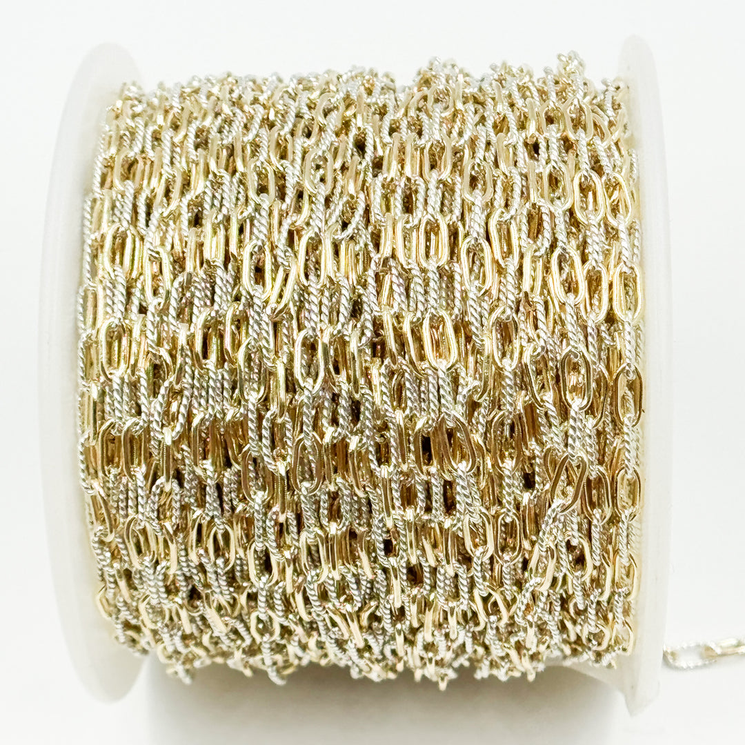 3106PZXESS+GF. 14k Gold Filled Smooth and Silver Textured Paperclip Link Chain