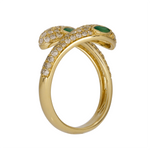 Load image into Gallery viewer, Shop Now Solid Yellow Gold Diamond and Emerald Snake Ring