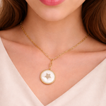 Load image into Gallery viewer, NFC71047MOP. 14K Solid Gold Paperclip Necklace with Mother of Pearl Charm