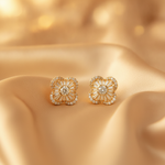 Load image into Gallery viewer, EFI51229. 14k Solid Yellow Gold Diamond Flower Studs