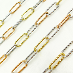 Load image into Gallery viewer, Silver Gold Plated, White Silver & Rose Plated Paperclip Diamond Cut Link Chain