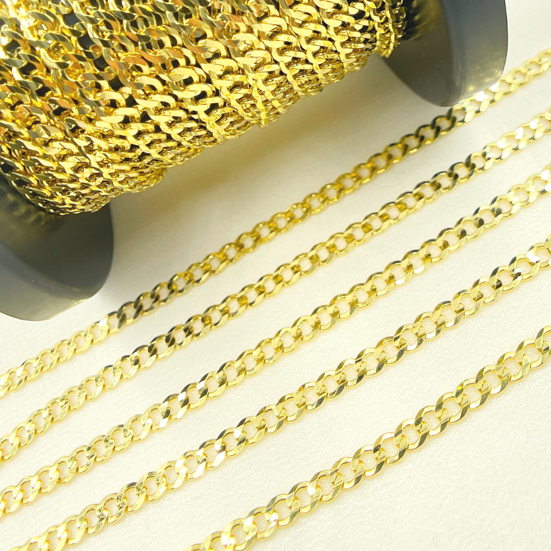 14K Solid Yellow Gold Flat Curb Chain by Foot