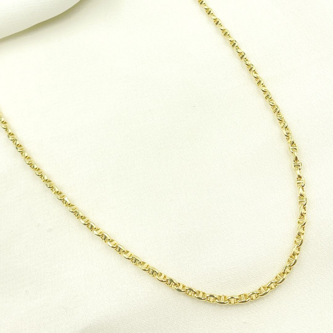 14K Solid Yellow Gold Diamond Cut Marina Style Link Chain
