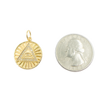 Load image into Gallery viewer, GDP100. 14K Solid Gold with Diamonds Circle Shape Eye of Providence Charm
