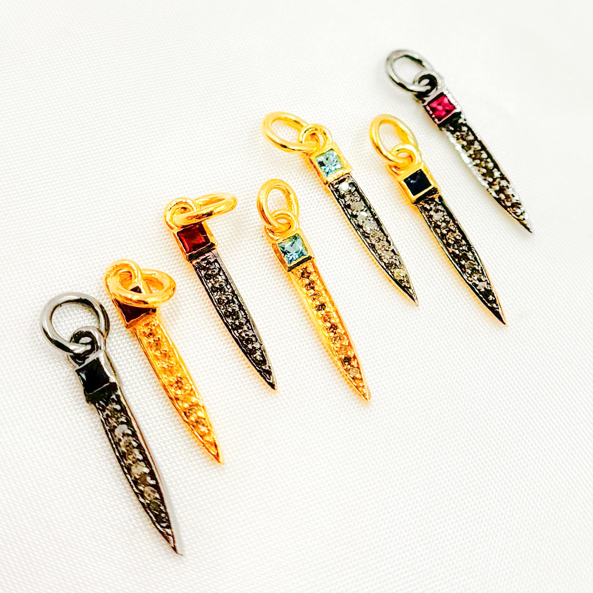 Diamond Sterling Silver Spike Pendant with Gemstone
