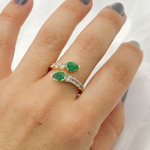 Load image into Gallery viewer, 14k Solid Gold Spiral Diamond and Emerald Ring.