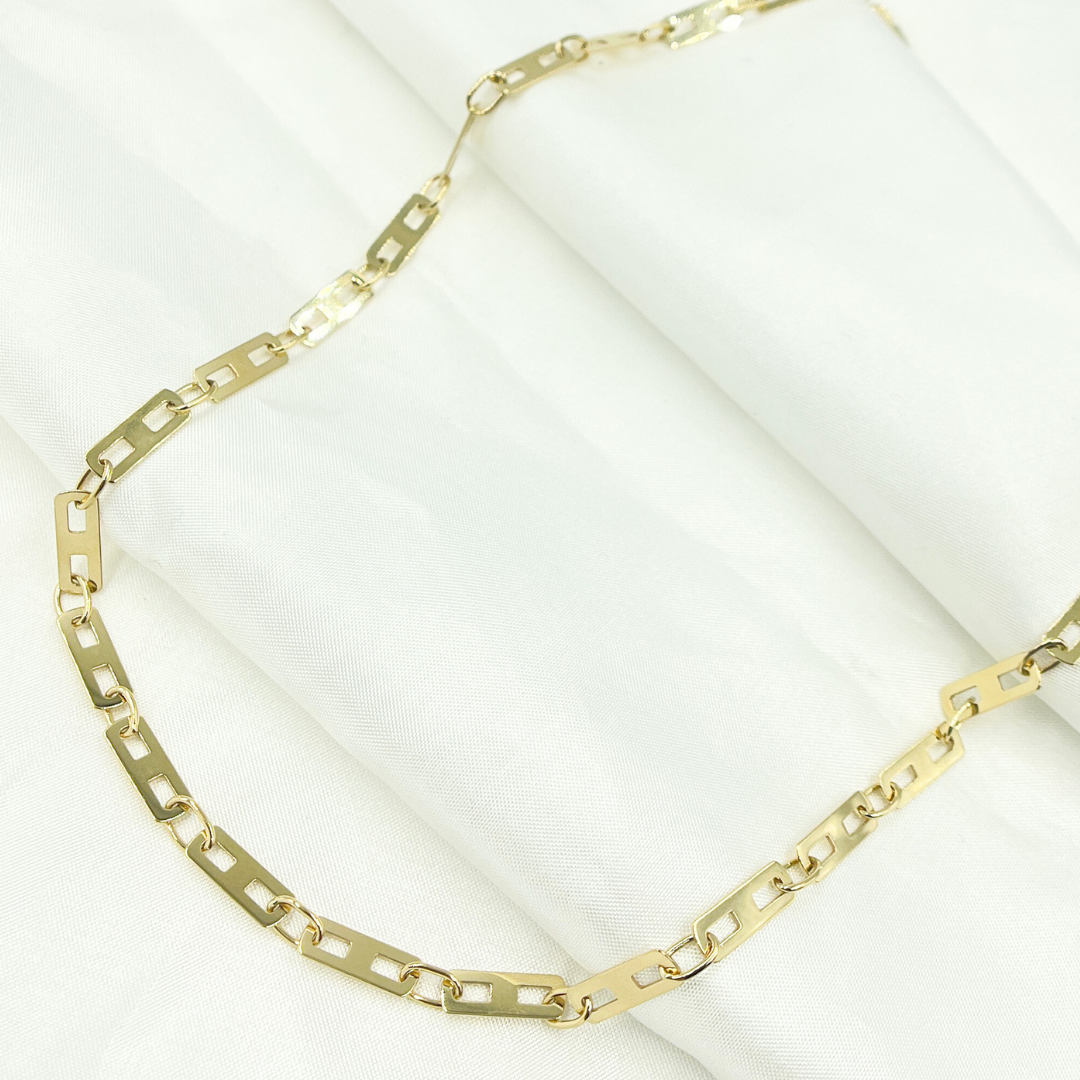 14k Solid Yellow Gold Mirror Flat Rectangle Link Chain. 501295G