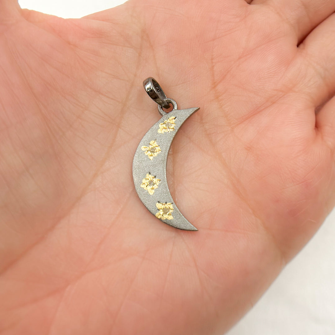 Diamond Sterling Silver Moon and Stars Pendant