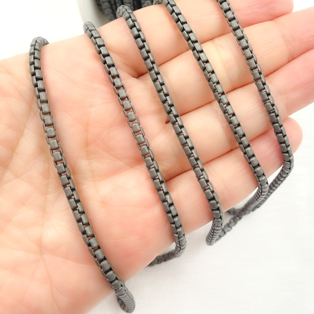 V130BRM. Black Rhodium Matt Sterling Silver Box Link Chain