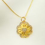 Load image into Gallery viewer, 14K Solid Gold Flower Pendant with Diamond Heart. GDP165