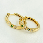 Load image into Gallery viewer, EHC56723EM. 14k Solid Gold Diamond and Emerald Hoops